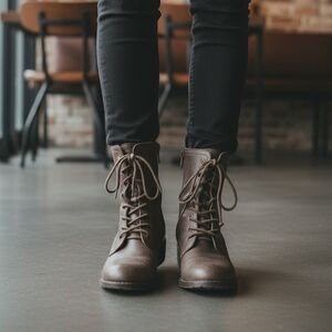 Call It Spring Grey-Brown Lace-Up Boots Size 8